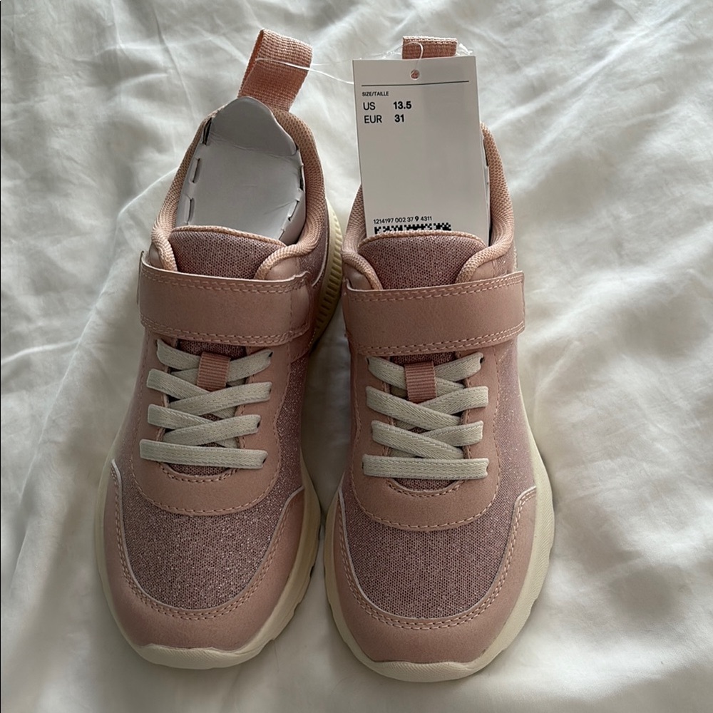 H&M Pink and White Sneakers with Chunky Sole and Velcro Strap NWT size 13.5